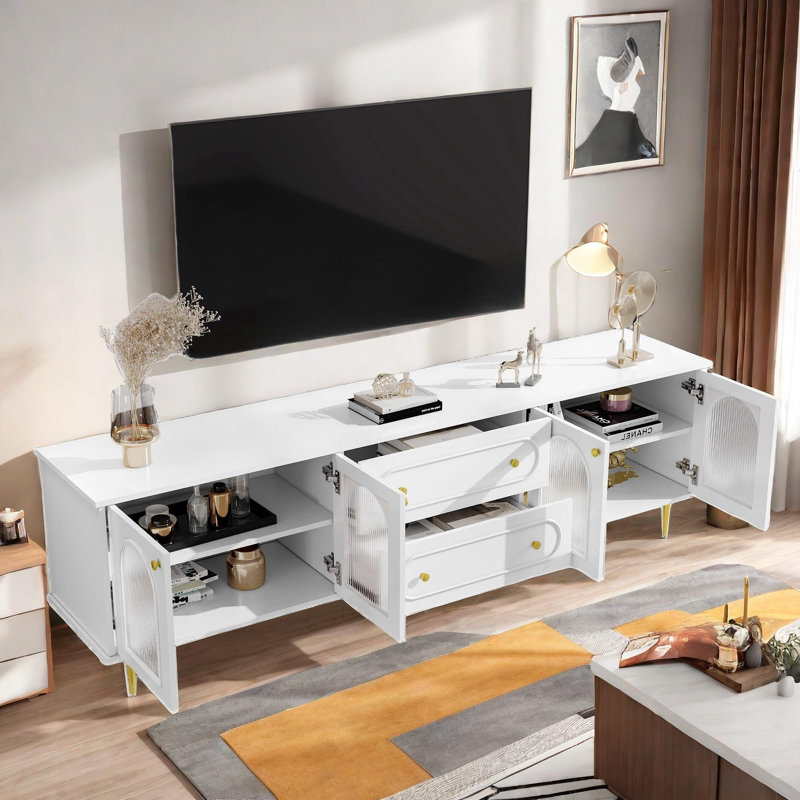 Mercer41 Modern Glassell TV Stand With Glass Doors, 2